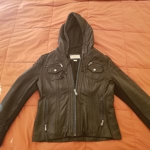Michael Kors Hooded Black Leather Jacket (Large)
